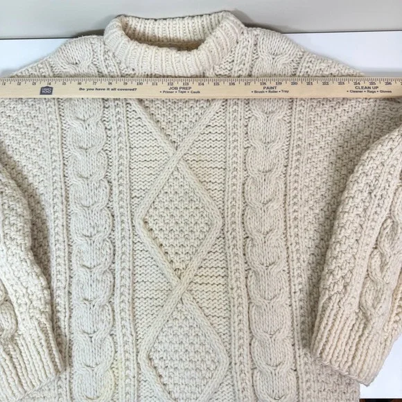 Artesania Lucita Cream Cable Knit Wool Sweater Mock Neck Chunky Fisherman - Picture 7 of 10